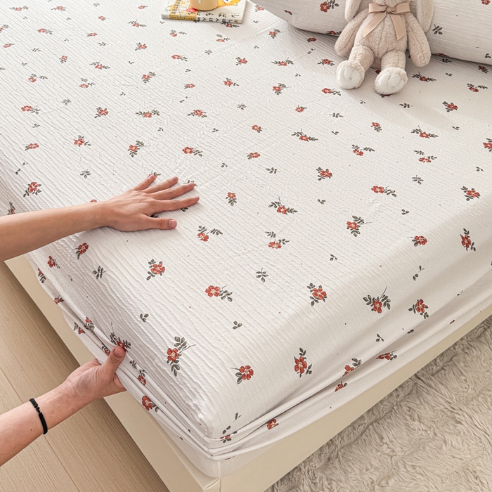 91家纺网 家纺一手货源 找家纺 小萌虎2025新款双层纱皱皱棉床笠 黛莉