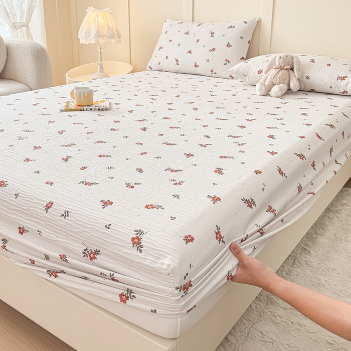 91家纺网 家纺一手货源 找家纺 小萌虎2025新款双层纱皱皱棉床笠 黛莉