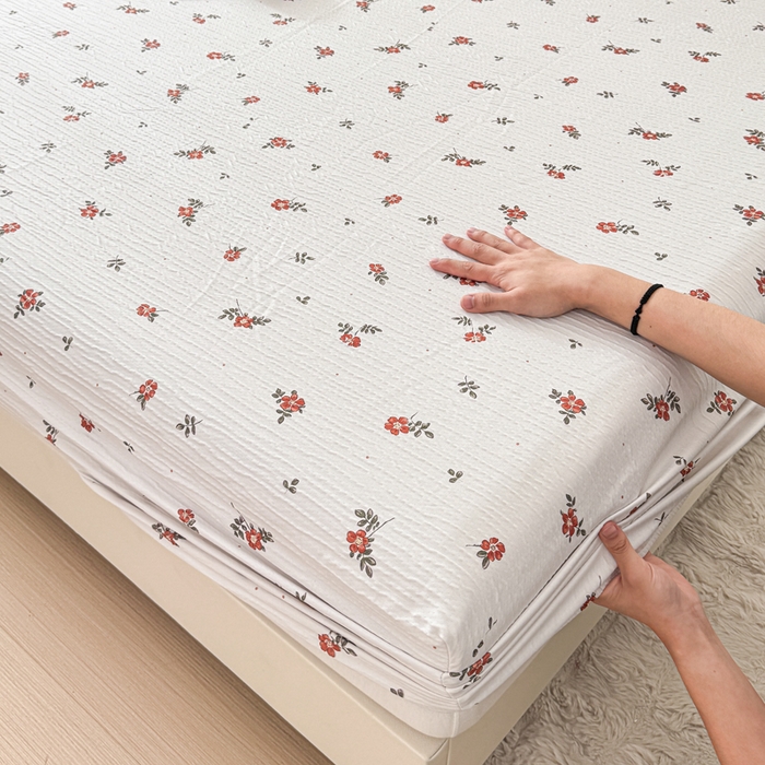 91家纺网 家纺一手货源 找家纺 小萌虎2025新款双层纱皱皱棉床笠 黛莉