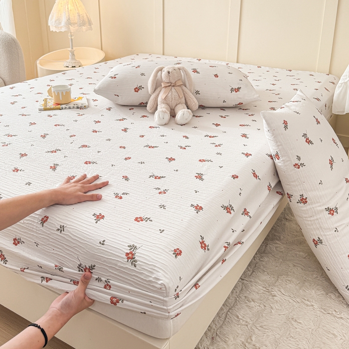 91家纺网 家纺一手货源 找家纺 小萌虎2025新款双层纱皱皱棉床笠 黛莉