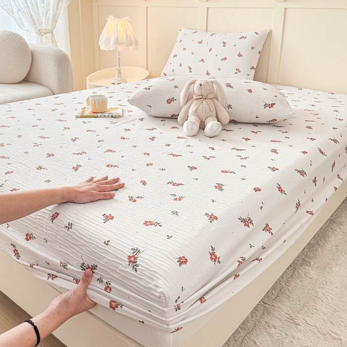 91家纺网 家纺一手货源 找家纺 小萌虎2025新款双层纱皱皱棉床笠 黛莉