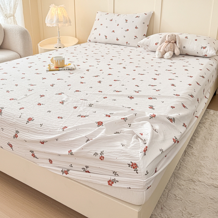 91家纺网 家纺一手货源 找家纺 小萌虎2025新款双层纱皱皱棉床笠 黛莉