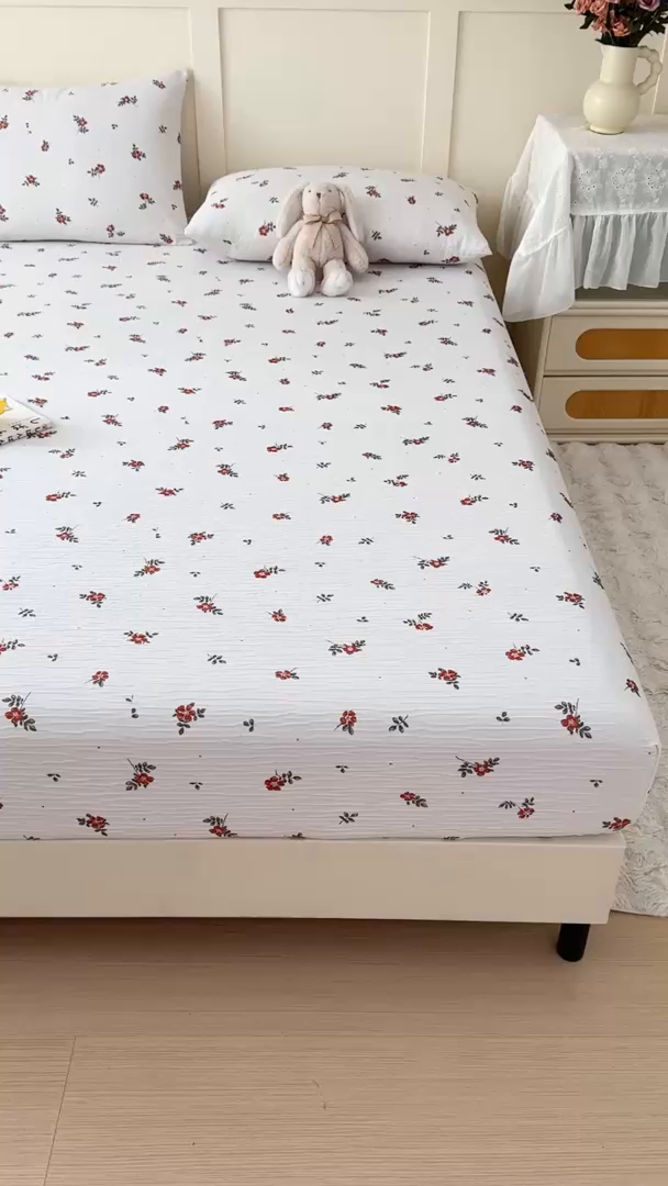 91家纺网 家纺一手货源 找家纺 小萌虎2025新款双层纱皱皱棉床笠 黛莉