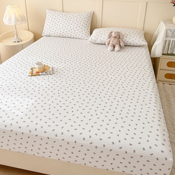 91家纺网 家纺一手货源 找家纺 小萌虎2025新款双层纱皱皱棉床笠 蝴蝶结