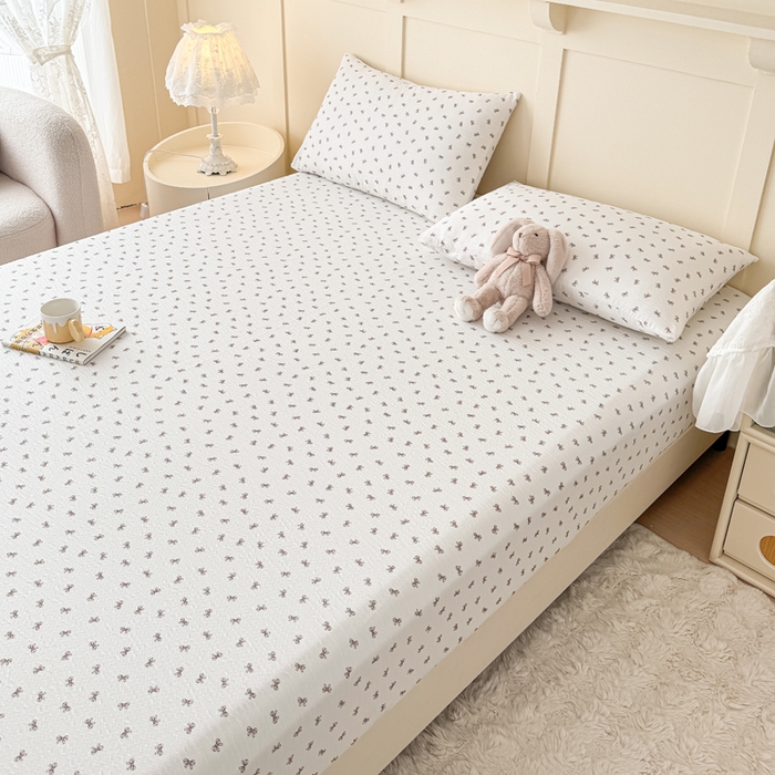 91家纺网 家纺一手货源 找家纺 小萌虎2025新款双层纱皱皱棉床笠 蝴蝶结