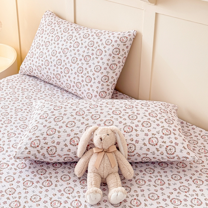 91家纺网 家纺一手货源 找家纺 小萌虎2025新款双层纱皱皱棉床笠 小花园