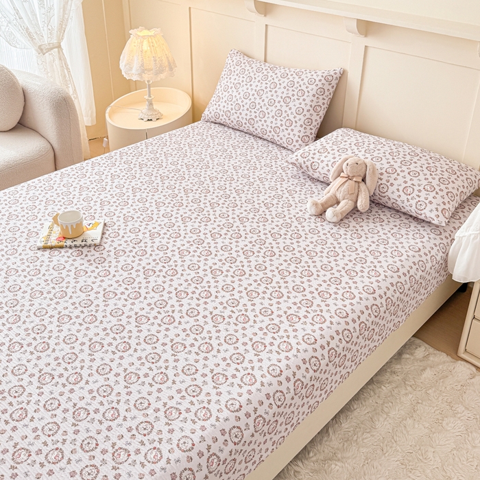 91家纺网 家纺一手货源 找家纺 小萌虎2025新款双层纱皱皱棉床笠 小花园