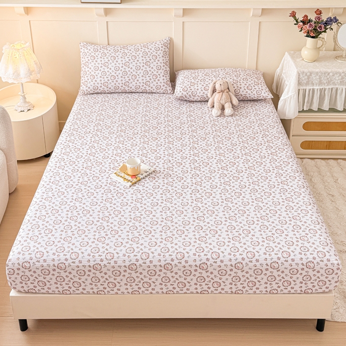 91家纺网 家纺一手货源 找家纺 小萌虎2025新款双层纱皱皱棉床笠 小花园