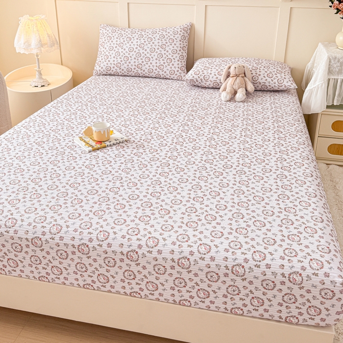 91家纺网 家纺一手货源 找家纺 小萌虎2025新款双层纱皱皱棉床笠 小花园