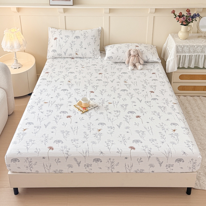 91家纺网 家纺一手货源 找家纺 小萌虎2025新款双层纱皱皱棉床笠 简森