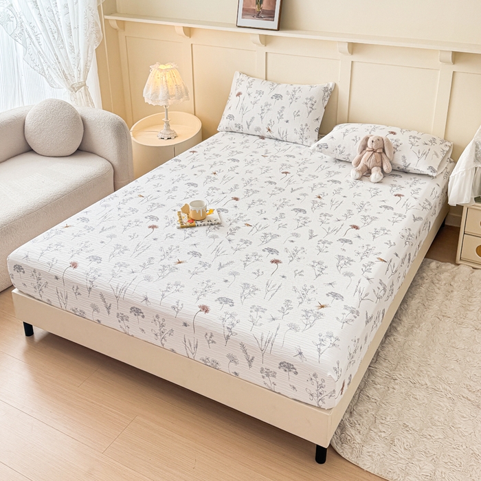 91家纺网 家纺一手货源 找家纺 小萌虎2025新款双层纱皱皱棉床笠 简森