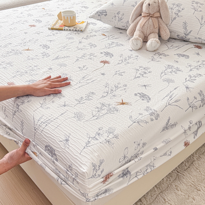 91家纺网 家纺一手货源 找家纺 小萌虎2025新款双层纱皱皱棉床笠 简森