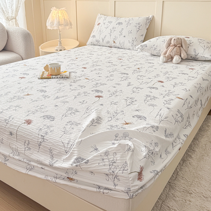 91家纺网 家纺一手货源 找家纺 小萌虎2025新款双层纱皱皱棉床笠 简森