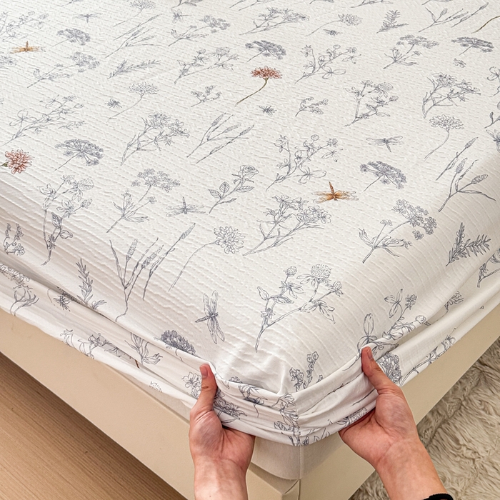 91家纺网 家纺一手货源 找家纺 小萌虎2025新款双层纱皱皱棉床笠 简森