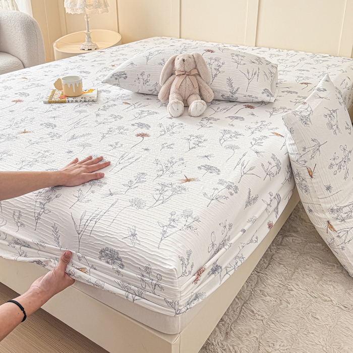 91家纺网 家纺一手货源 找家纺 小萌虎2025新款双层纱皱皱棉床笠 简森