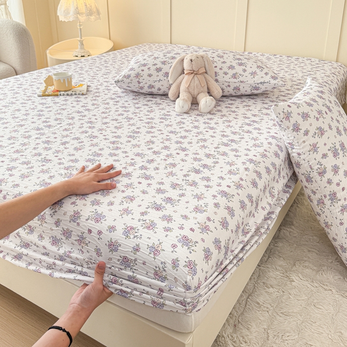 91家纺网 家纺一手货源 找家纺 小萌虎2025新款双层纱皱皱棉床笠 仙游记