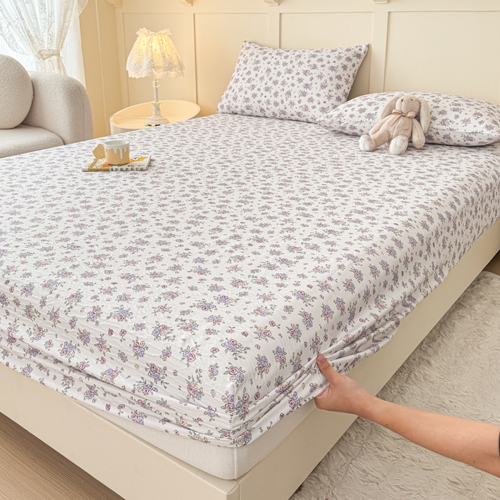 91家纺网 家纺一手货源 找家纺 小萌虎2025新款双层纱皱皱棉床笠 仙游记