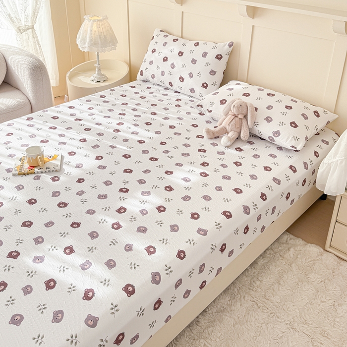 91家纺网 家纺一手货源 找家纺 小萌虎2025新款双层纱皱皱棉床笠 小熊