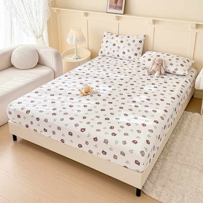 91家纺网 家纺一手货源 找家纺 小萌虎2025新款双层纱皱皱棉床笠 小熊