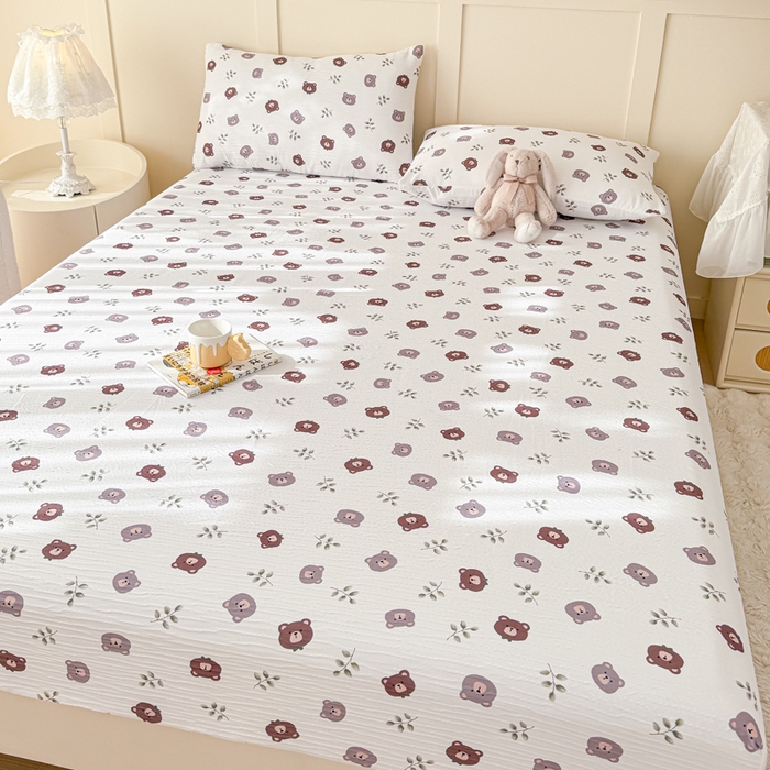 91家纺网 家纺一手货源 找家纺 小萌虎2025新款双层纱皱皱棉床笠 小熊