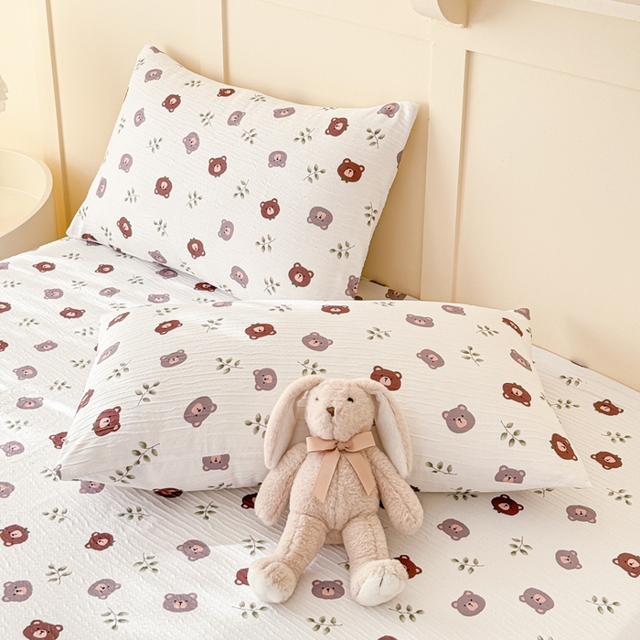 91家纺网 家纺一手货源 找家纺 小萌虎2025新款双层纱皱皱棉床笠 小熊