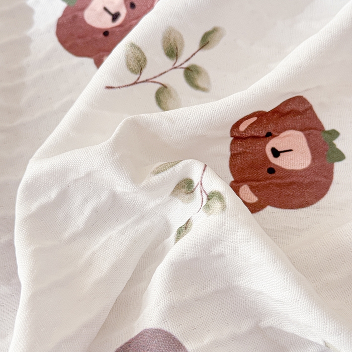 91家纺网 家纺一手货源 找家纺 小萌虎2025新款双层纱皱皱棉床笠 小熊