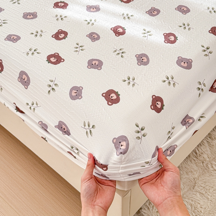 91家纺网 家纺一手货源 找家纺 小萌虎2025新款双层纱皱皱棉床笠 小熊