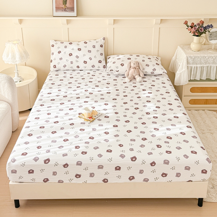 91家纺网 家纺一手货源 找家纺 小萌虎2025新款双层纱皱皱棉床笠 小熊