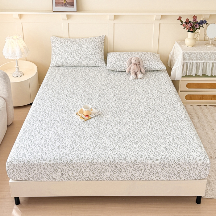 91家纺网 家纺一手货源 找家纺 小萌虎2025新款双层纱皱皱棉床笠 花梦里