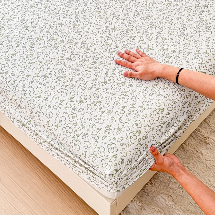 91家纺网 家纺一手货源 找家纺 小萌虎2025新款双层纱皱皱棉床笠 花梦里