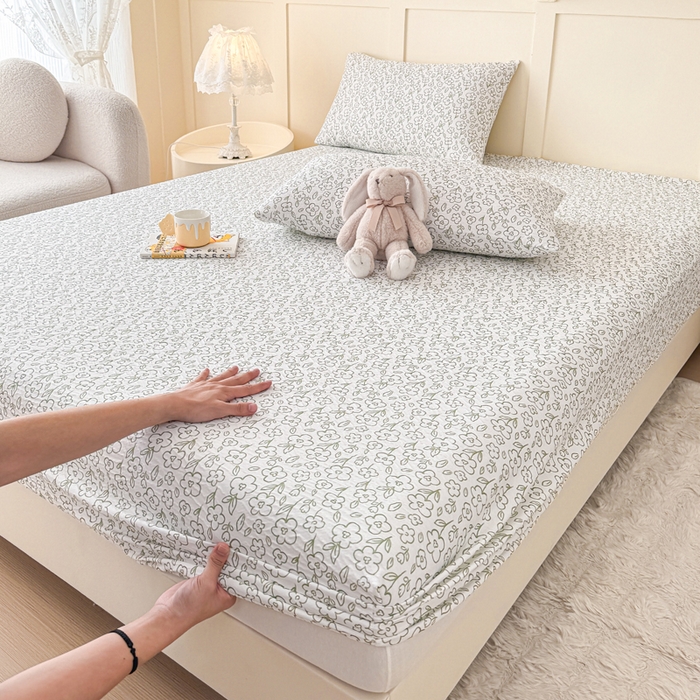 91家纺网 家纺一手货源 找家纺 小萌虎2025新款双层纱皱皱棉床笠 花梦里