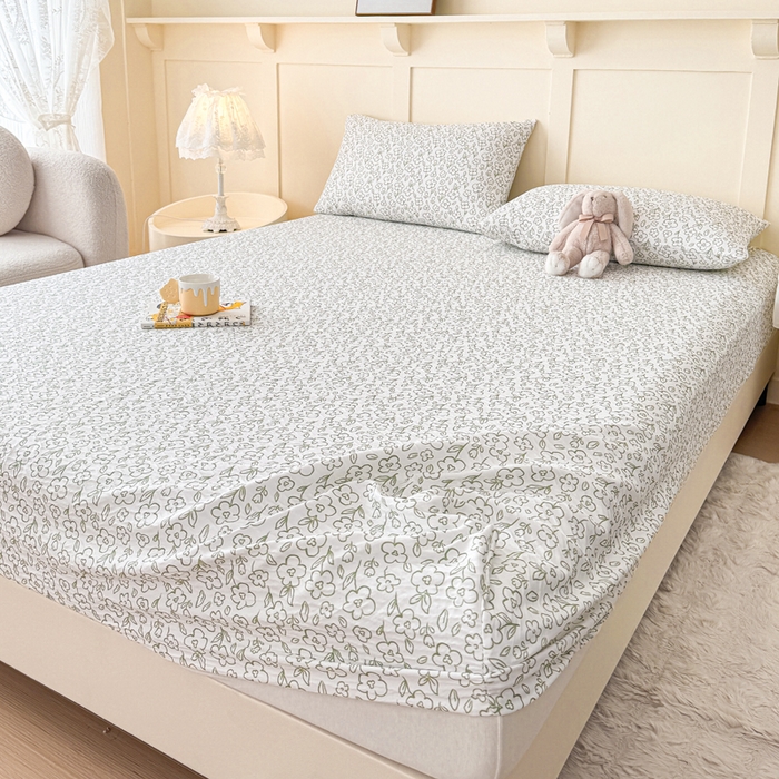 91家纺网 家纺一手货源 找家纺 小萌虎2025新款双层纱皱皱棉床笠 花梦里