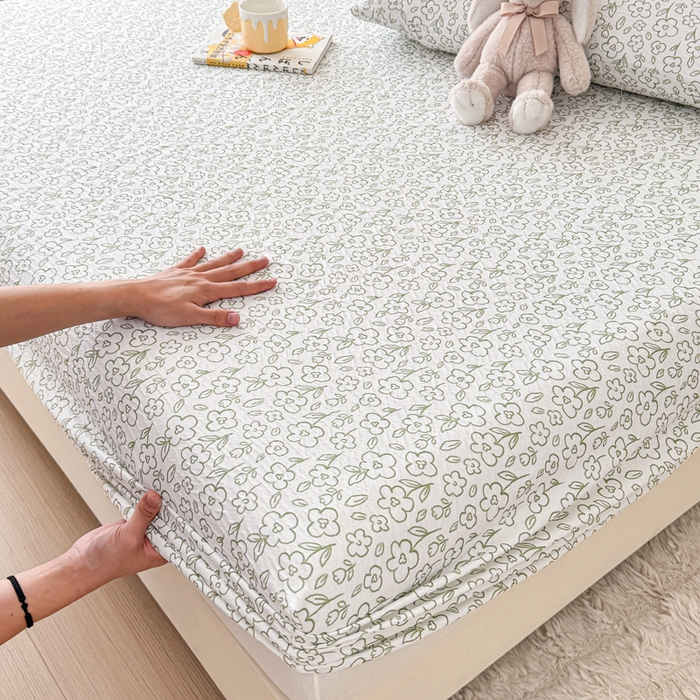 91家纺网 家纺一手货源 找家纺 小萌虎2025新款双层纱皱皱棉床笠 花梦里