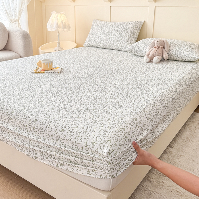 91家纺网 家纺一手货源 找家纺 小萌虎2025新款双层纱皱皱棉床笠 花梦里