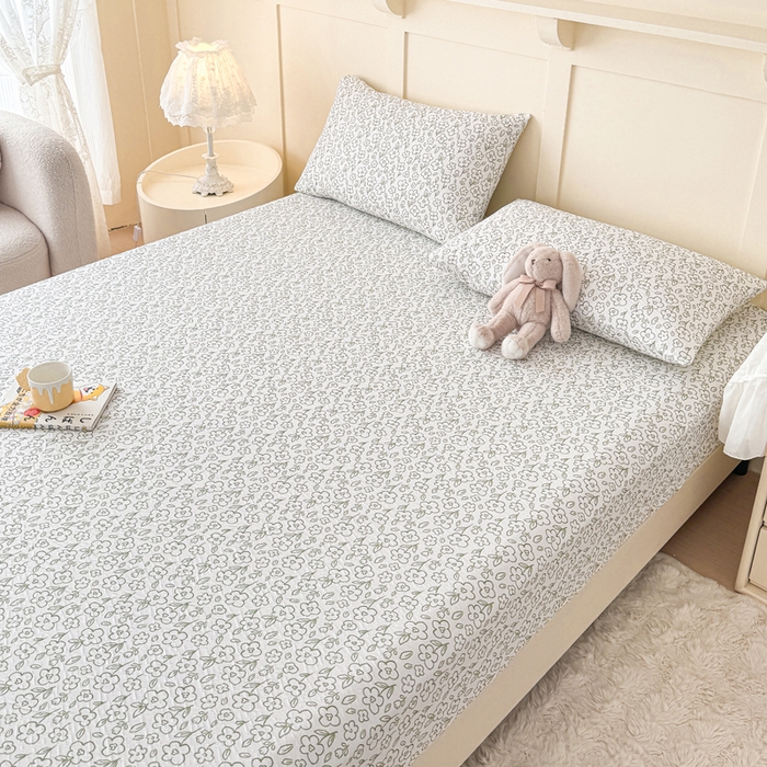 91家纺网 家纺一手货源 找家纺 小萌虎2025新款双层纱皱皱棉床笠 花梦里