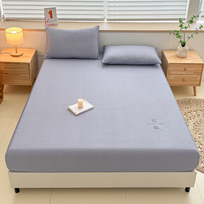 91家纺网 家纺一手货源 找家纺 小萌虎2025新款双层纱皱皱棉床笠 简灰