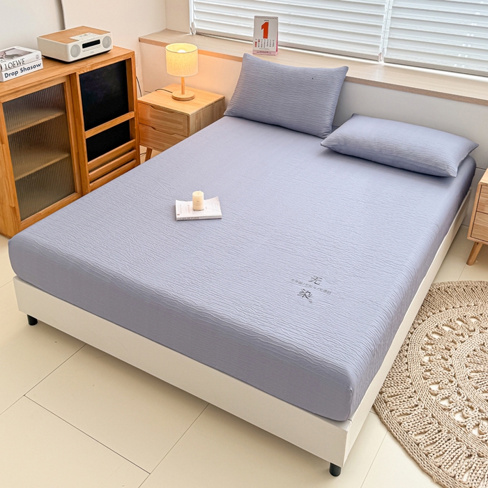 91家纺网 家纺一手货源 找家纺 小萌虎2025新款双层纱皱皱棉床笠 简灰