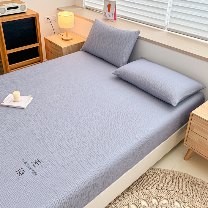 91家纺网 家纺一手货源 找家纺 小萌虎2025新款双层纱皱皱棉床笠 简灰