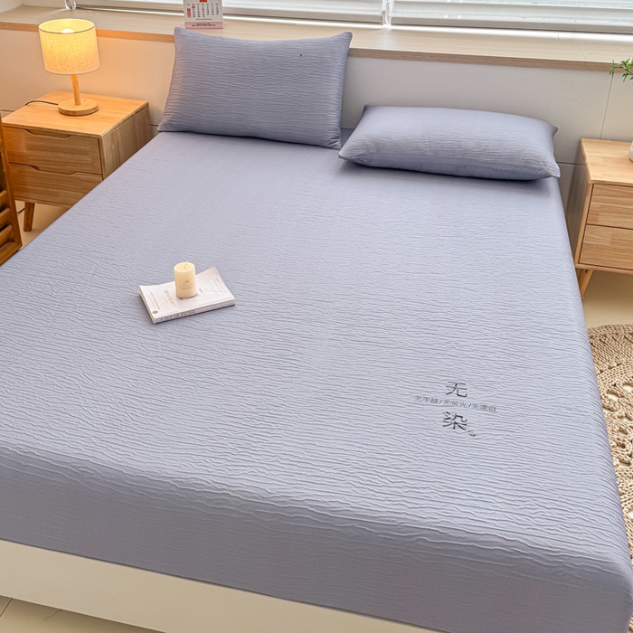 91家纺网 家纺一手货源 找家纺 小萌虎2025新款双层纱皱皱棉床笠 简灰