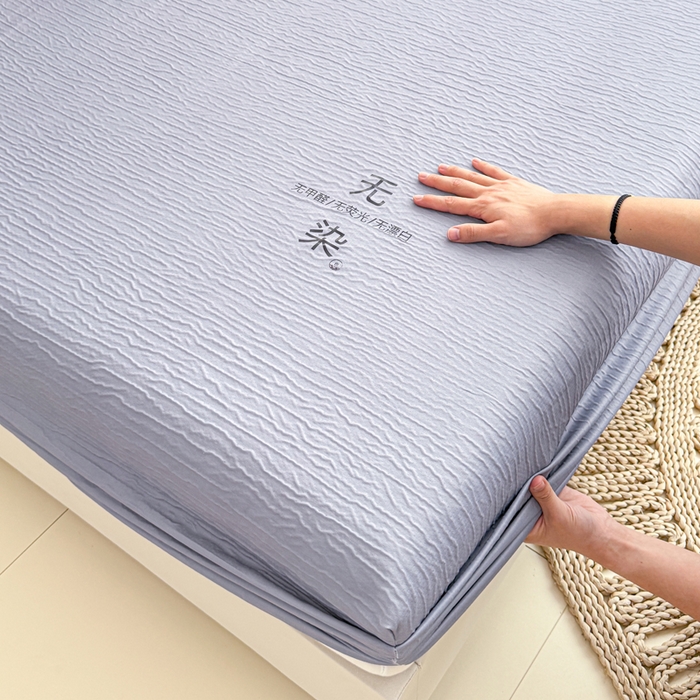 91家纺网 家纺一手货源 找家纺 小萌虎2025新款双层纱皱皱棉床笠 简灰