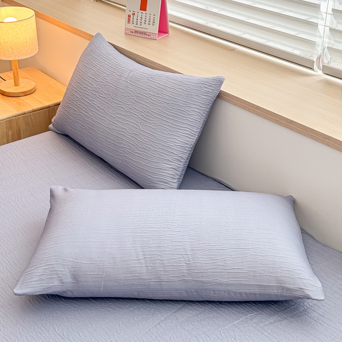 91家纺网 家纺一手货源 找家纺 小萌虎2025新款双层纱皱皱棉床笠 简灰