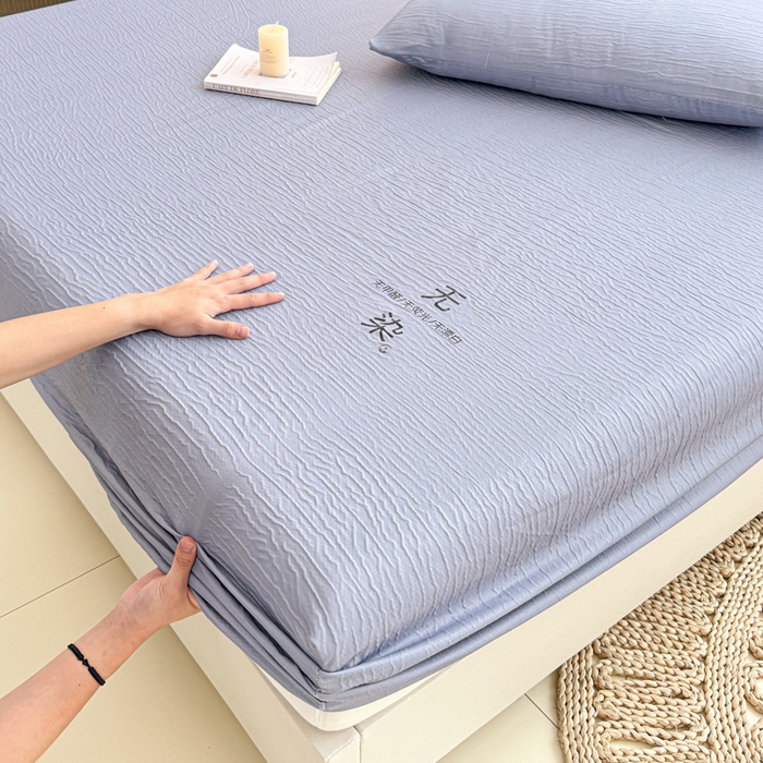 91家纺网 家纺一手货源 找家纺 小萌虎2025新款双层纱皱皱棉床笠 简灰