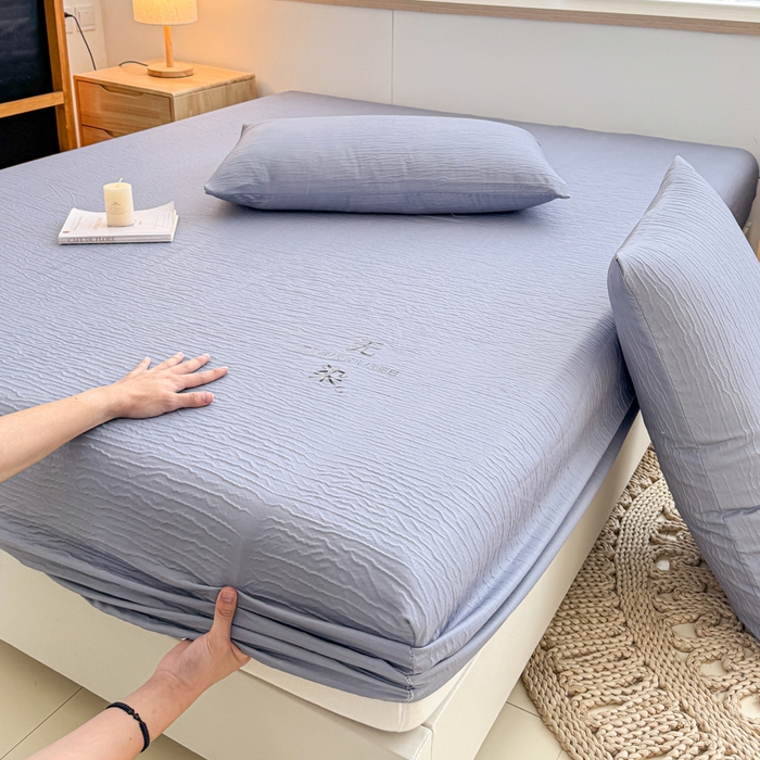 91家纺网 家纺一手货源 找家纺 小萌虎2025新款双层纱皱皱棉床笠 简灰