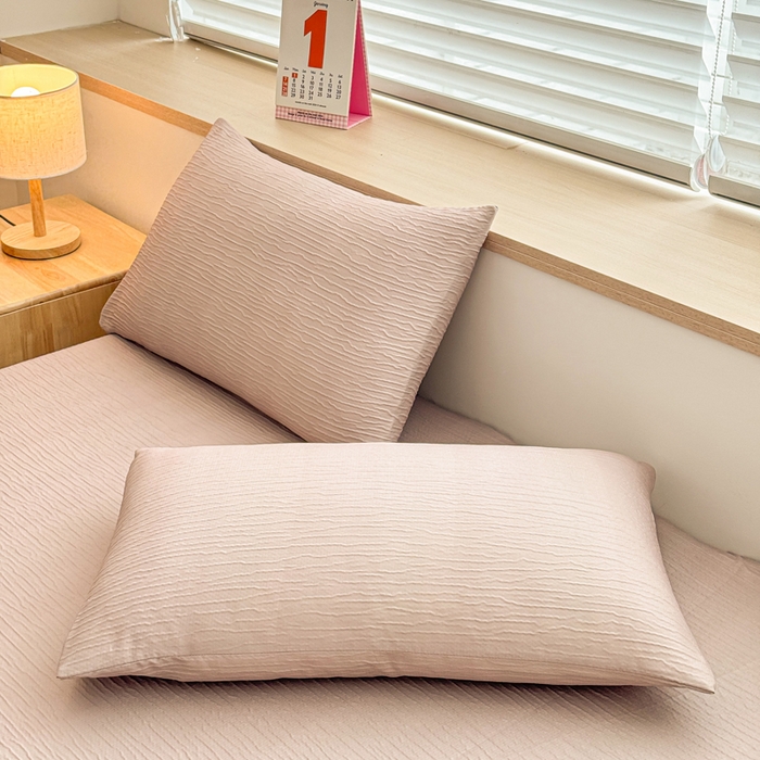 91家纺网 家纺一手货源 找家纺 小萌虎2025新款双层纱皱皱棉床笠 奶咖