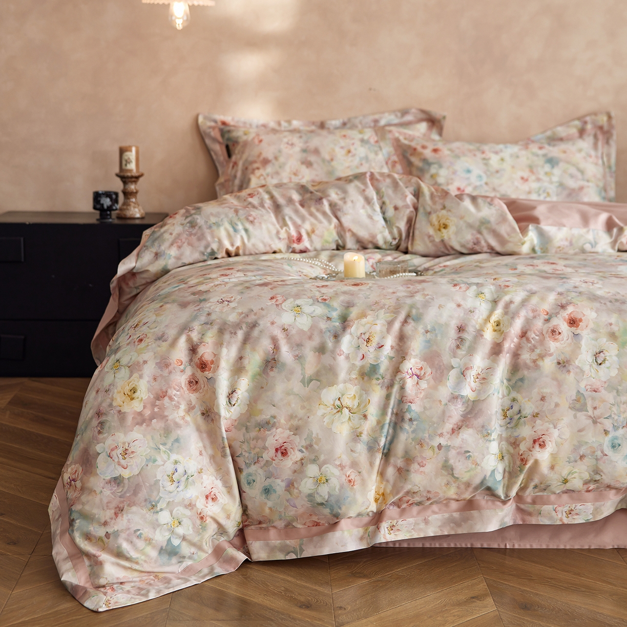 91家纺网 家纺一手货源 找家纺 （总）轩和家居 2025新款轻奢A类70S长绒棉纯棉印花四件套-第二组