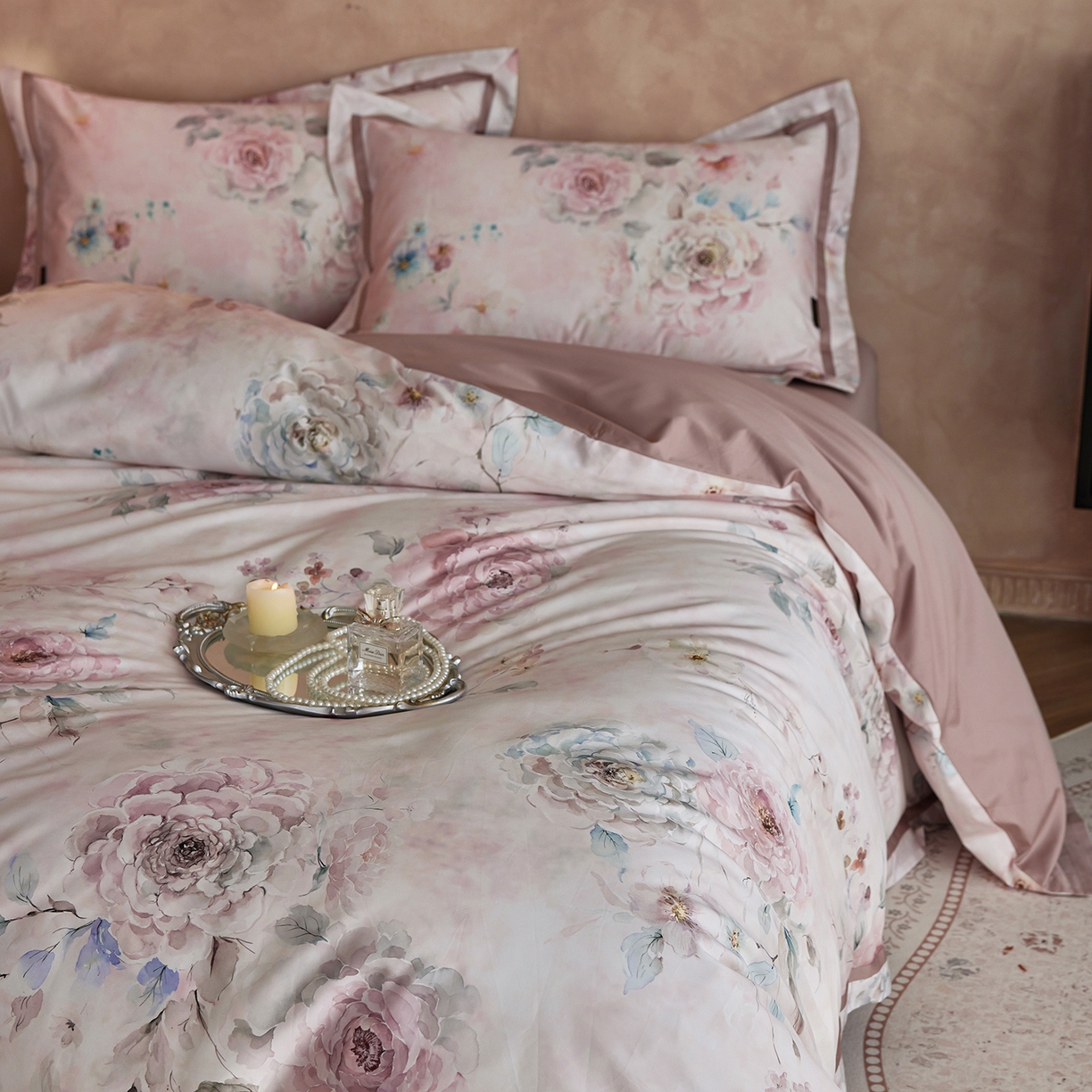 91家纺网 家纺一手货源 找家纺 轩和家居 2025新款轻奢A类70S长绒棉纯棉印花四件套-第二组 花织