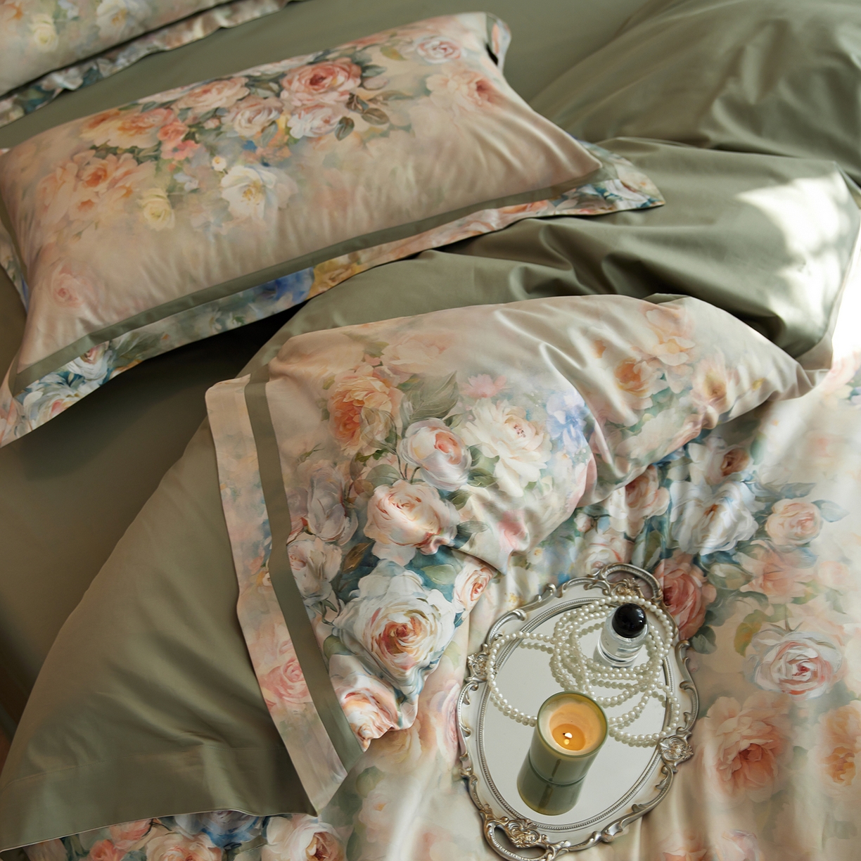 91家纺网 家纺一手货源 找家纺 轩和家居 2025新款轻奢A类70S长绒棉纯棉印花四件套-第二组 风沐