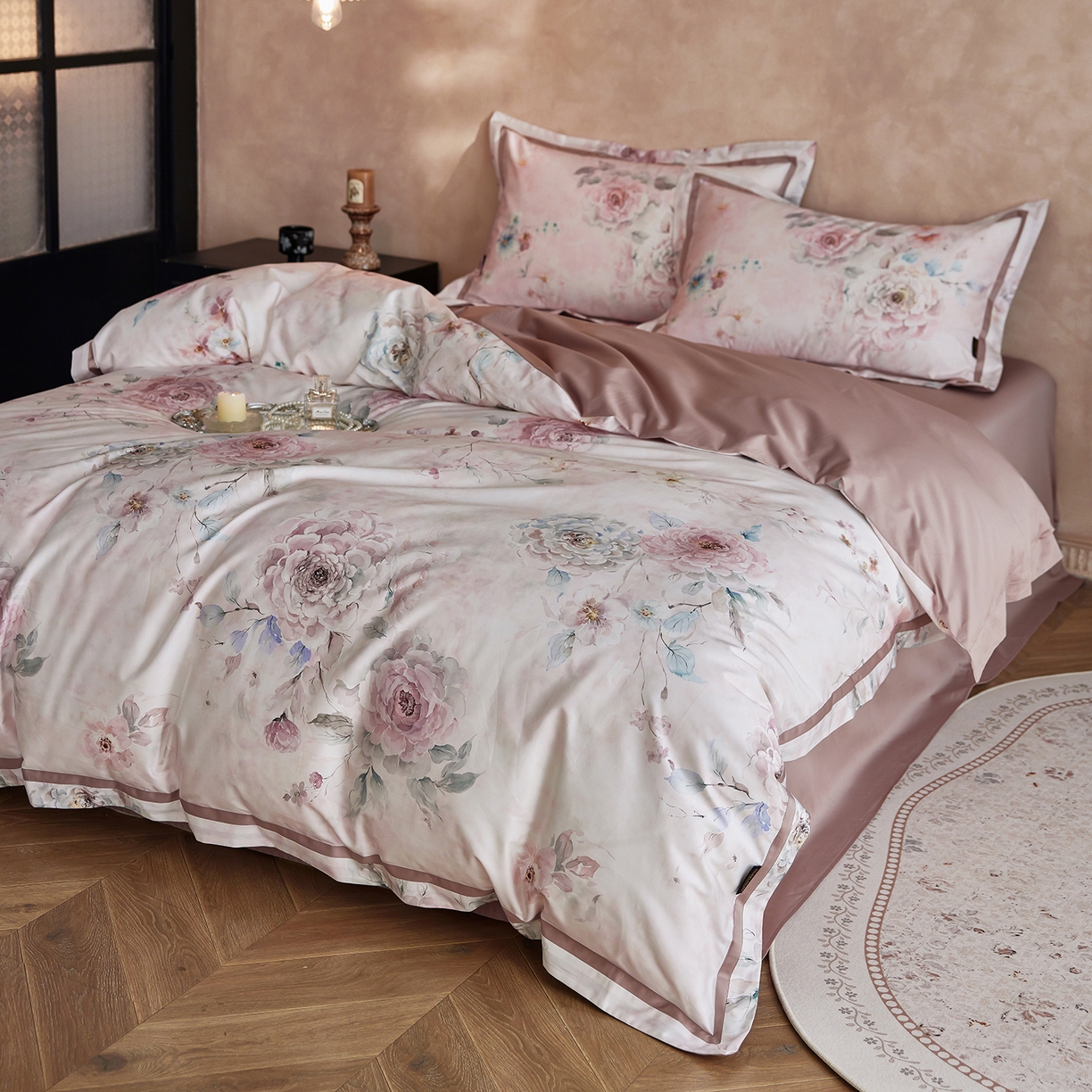 91家纺网 家纺一手货源 找家纺 轩和家居 2025新款轻奢A类70S长绒棉纯棉印花四件套-第二组 花织