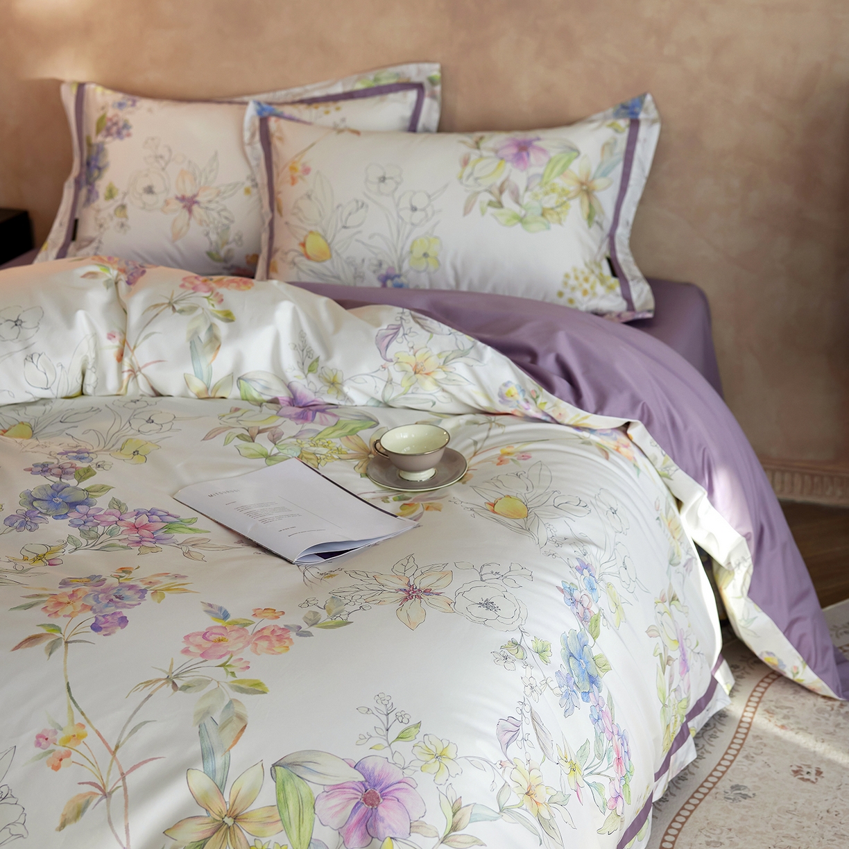 轩和家居 2025新款轻奢A类70S长绒棉纯棉印花四件套-第二组 兰萱