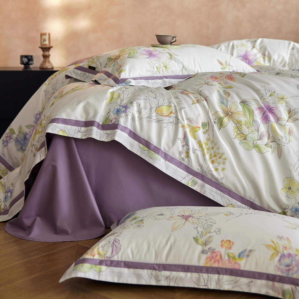 91家纺网 家纺一手货源 找家纺 轩和家居 2025新款轻奢A类70S长绒棉纯棉印花四件套-第二组 兰萱